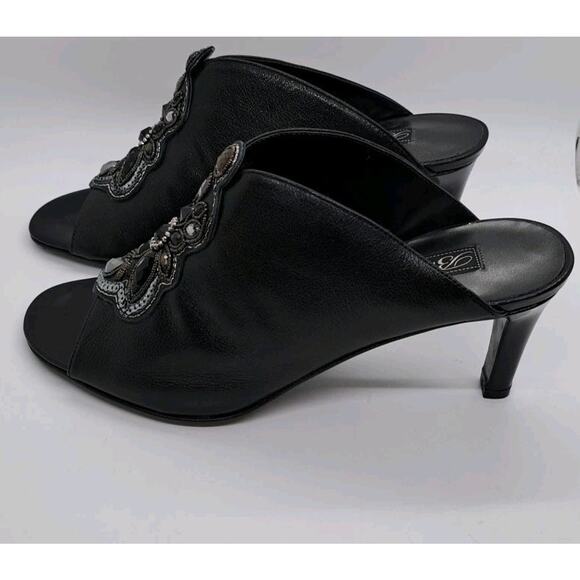 Brighton Ranae Boho Slip On Pumps High Heels 9M Black Leather Embellished Sequin - Picture 3 of 11